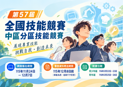 [系辦轉知]第57屆全國技能競賽 中區分區技能競賽